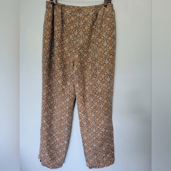 Talbots Woman Tailored Fit Silk Linen Blend Printed Pants Plus Size 14W Brown - Picture 2 of 14